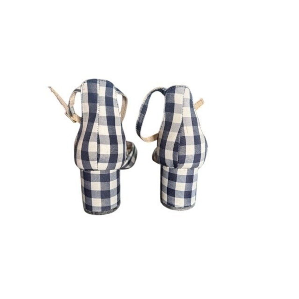 Betsey Johnson Size 7 Blue White Gingham Bow Block Heel Coquette Sandals - Picture 5 of 10